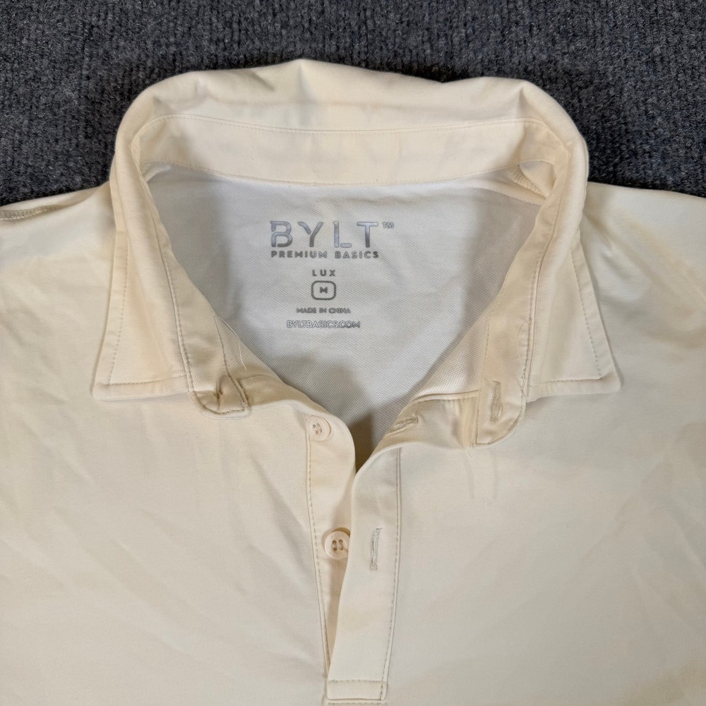 BYLT Premium Basics Lux Polo Shirt Mens Medium Cream Short Sleeve Lux M #3026